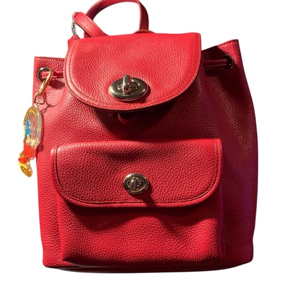 Coach red leather mini drawstring back pack - Picture 1 of 11